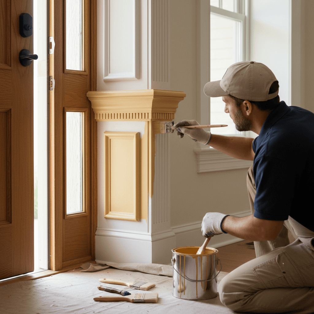 Detail work on exterior trim and door frame
