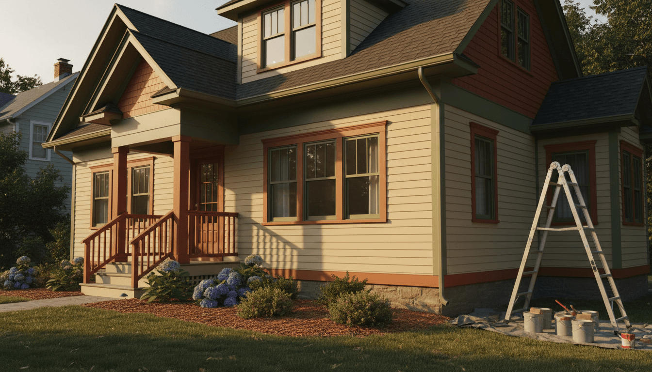 Freshly painted residential home exterior in Syracuse with professional finishing and landscaping