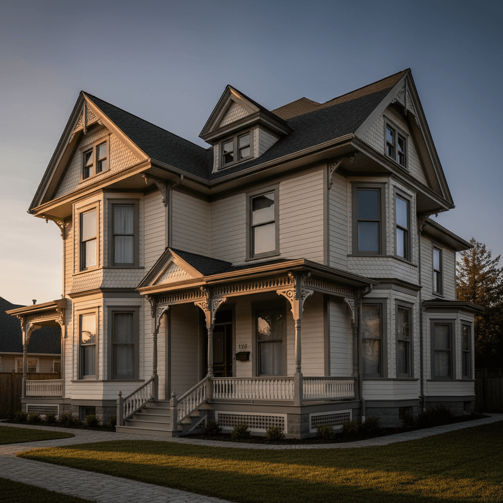 Victorian home exterior with detailed trim painting completed