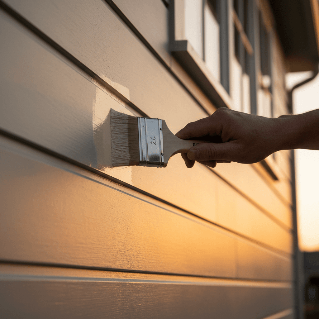 Professional painter applying exterior paint with precision