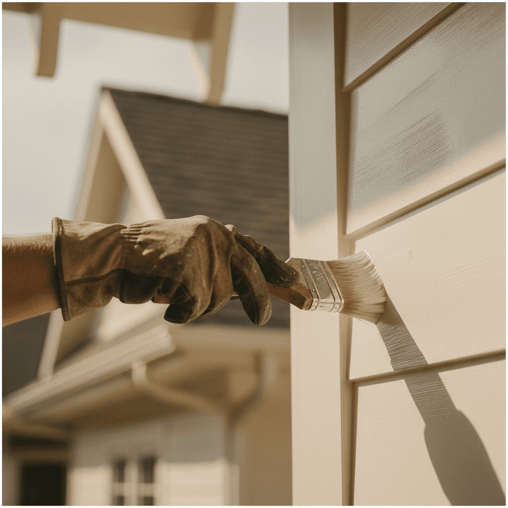 Painter applying exterior paint with professional precision