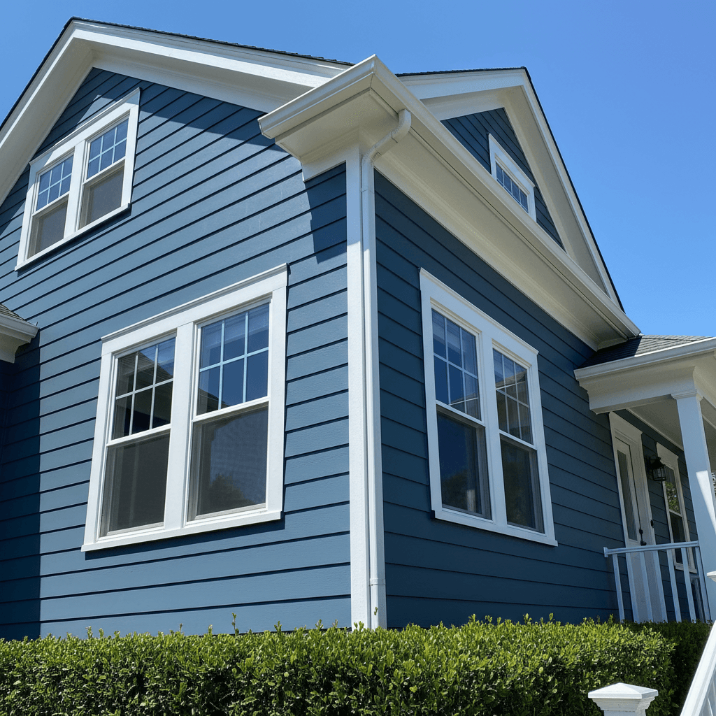 Bold exterior paint color transformation on residential home