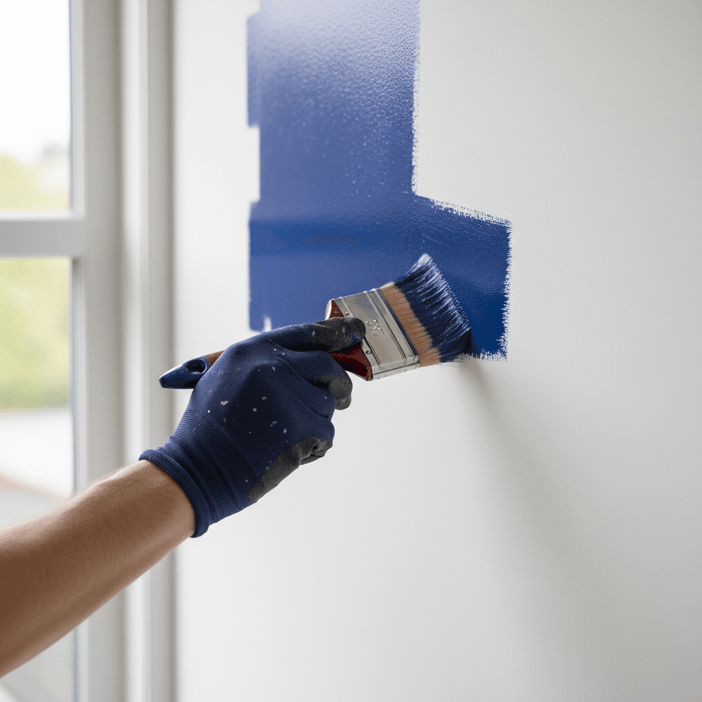 Painter applying exterior paint to a home