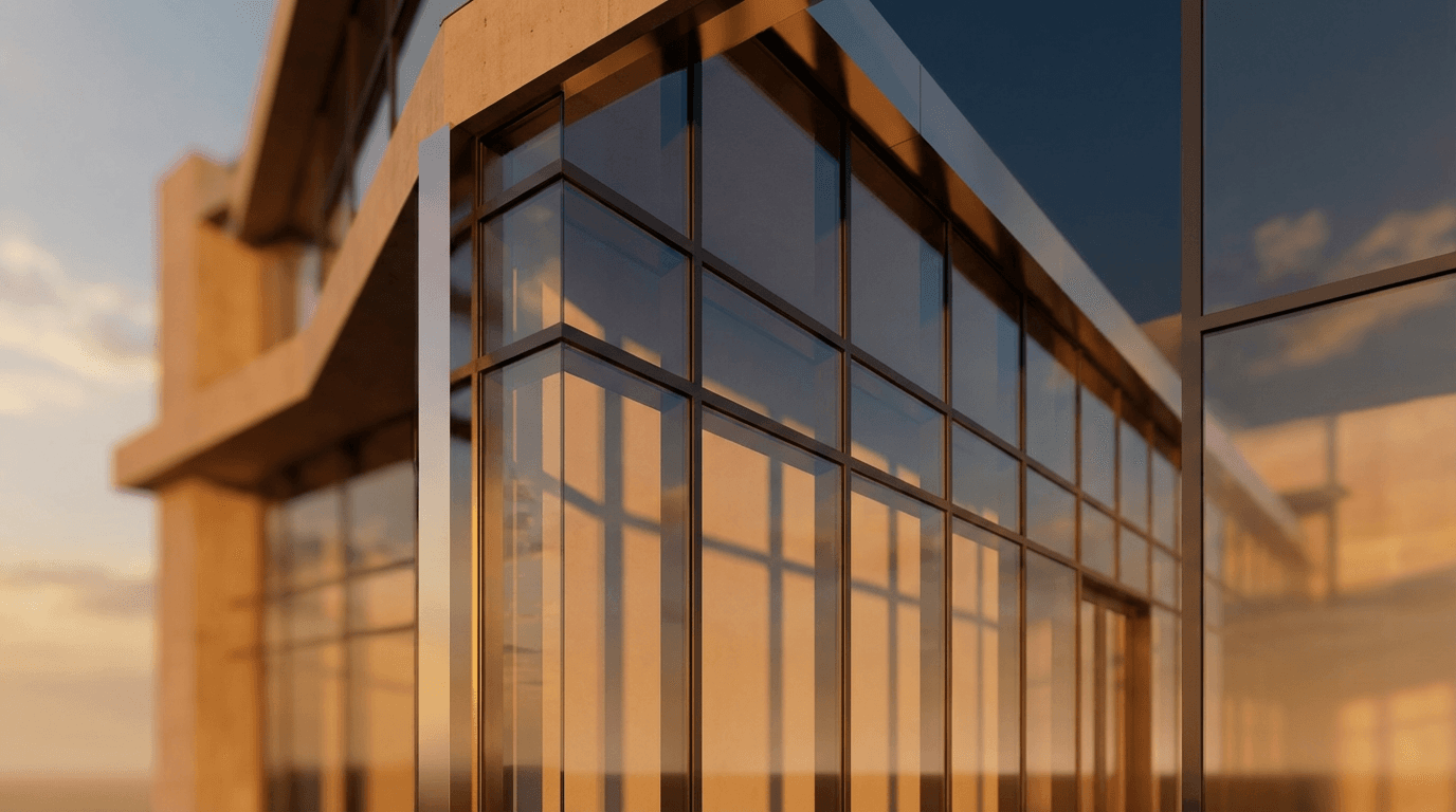 Commercial building exterior with deep blue paint and white details